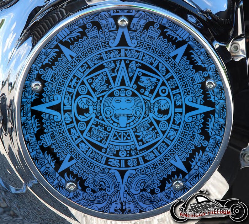 Custom Derby Cover - Aztec Calendar (Blue)